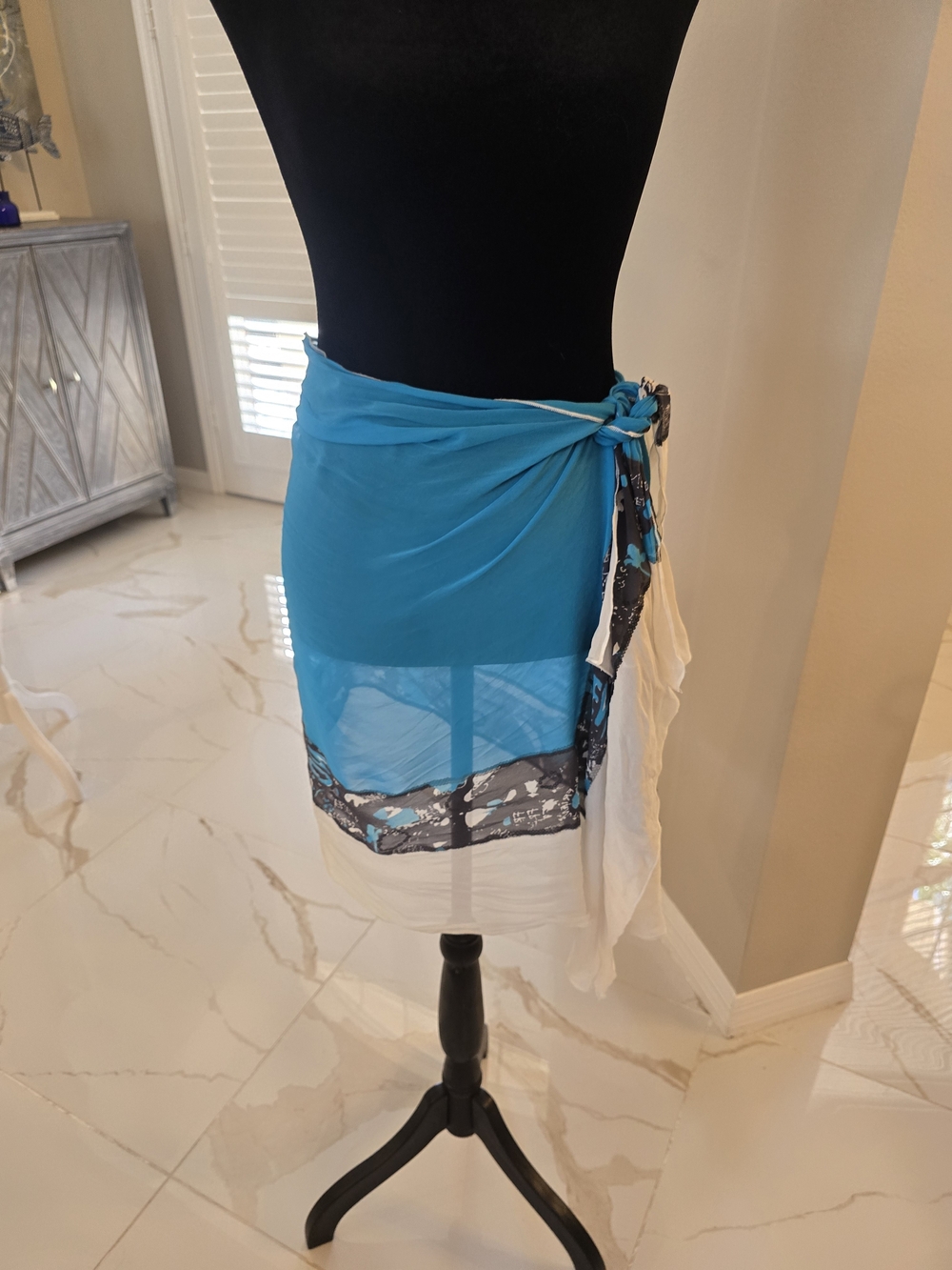 Turquoise and White Wrap Sarong Beach Cover-Up